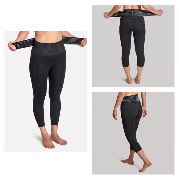 TOMMIE COPPER Black Lower Back Support Adj Velcro Straps Capri Crop Legging - Picture 1 of 14